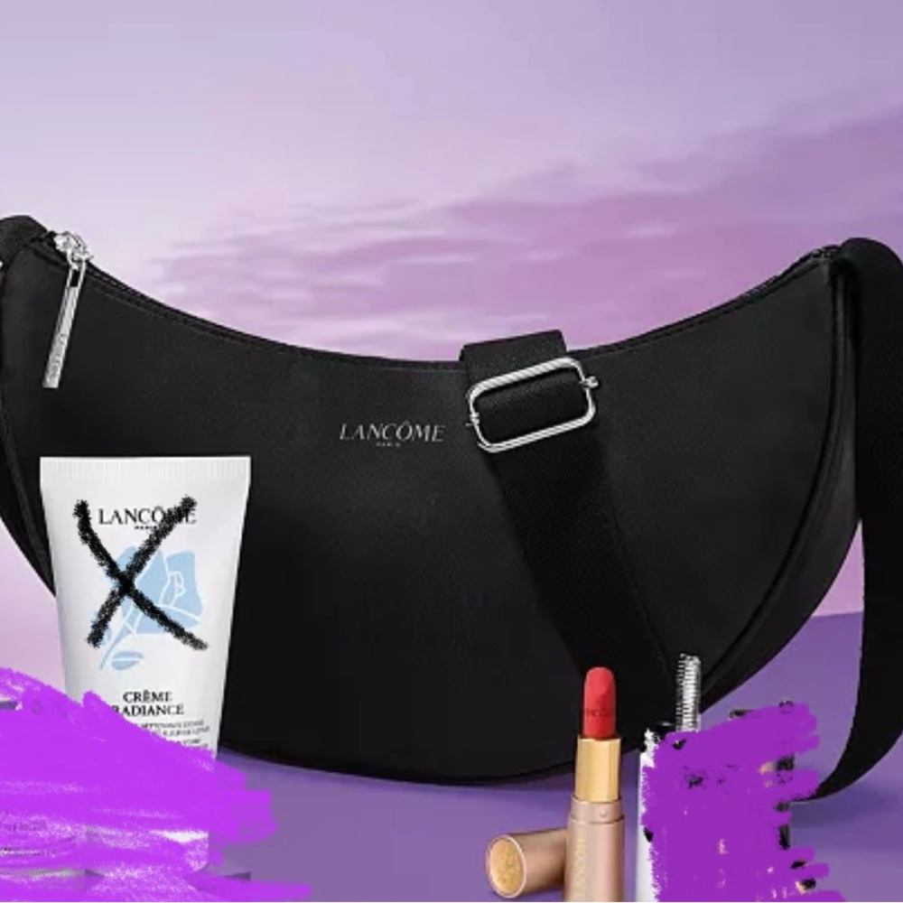 Lancome new French tea lips stick and Black Shoulder Bag